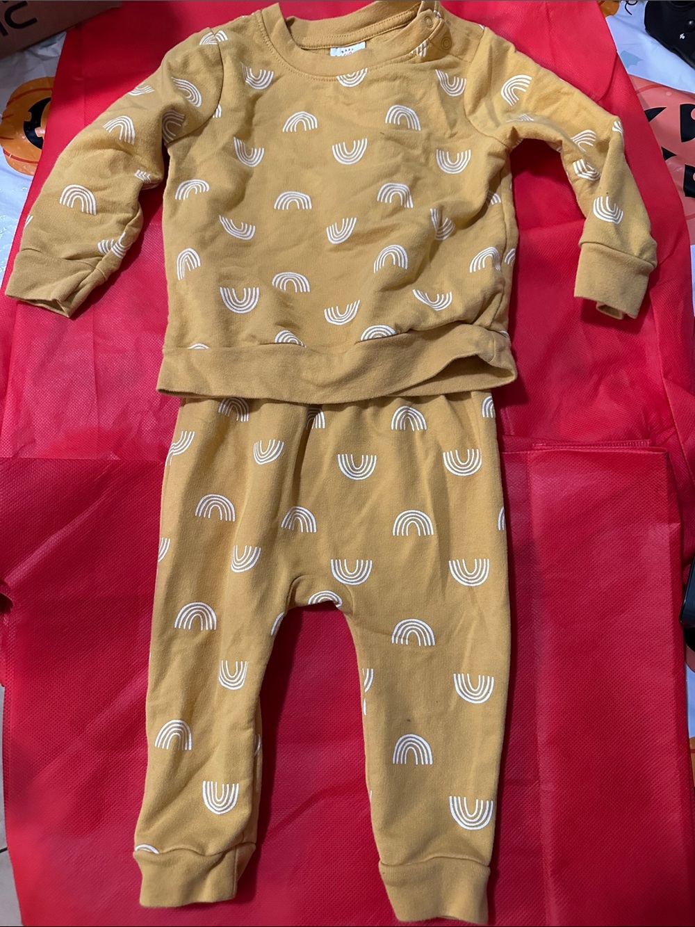 Kids Mustard Rainbow Print Sweatsuit Set
